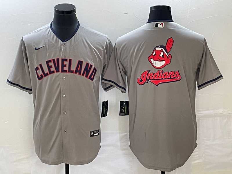 Mens Cleveland Guardians Gray Team Big Logo Cool Base Stitched Jersey->cleveland indians->MLB Jersey